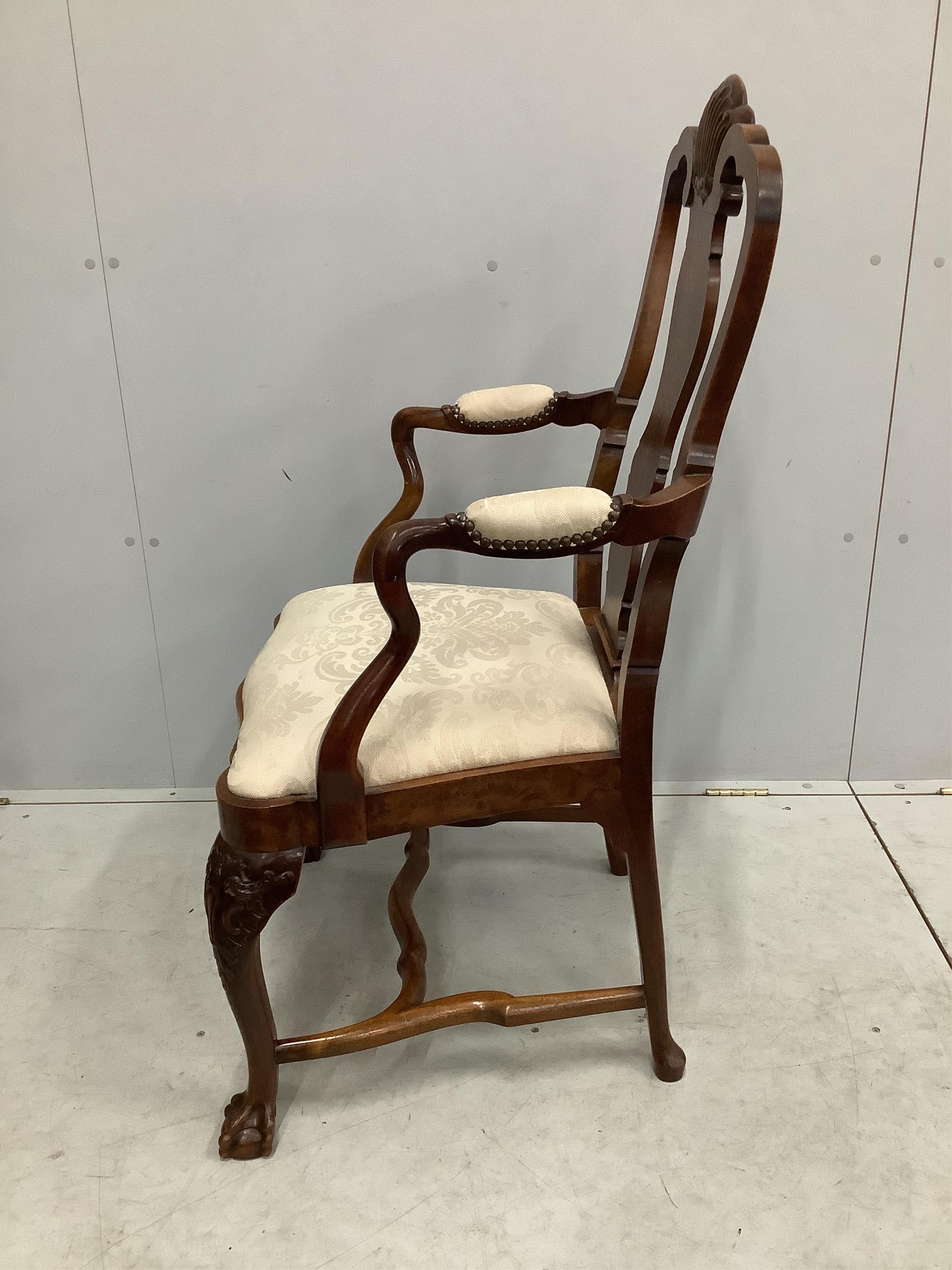 A set of eight Queen Anne revival walnut dining chairs, two with arms. Condition - fair